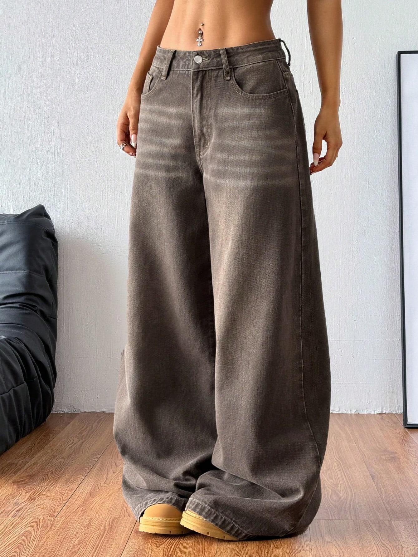BRĄZOWE SPODNIE JEANS