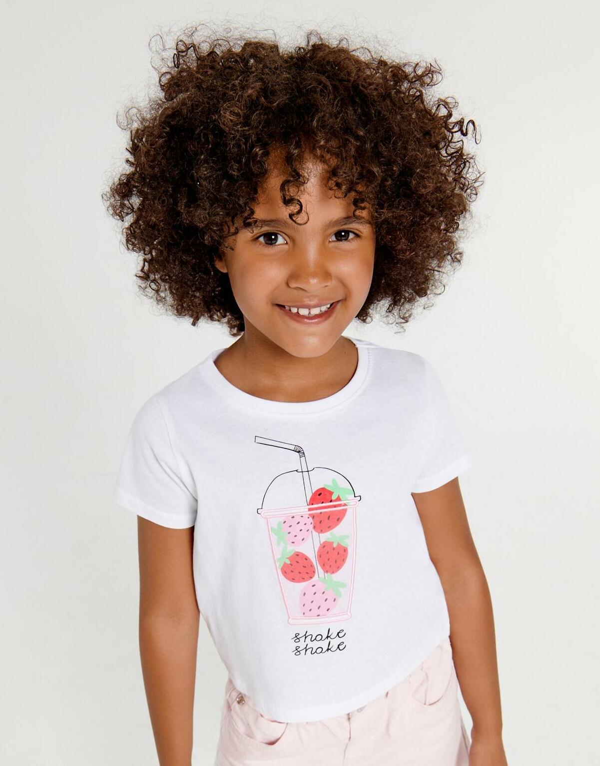 biały t-shirt nadruk shake