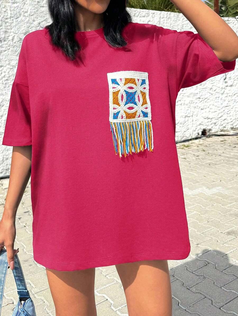 RÓŻOWY T-SHIRT HAFT