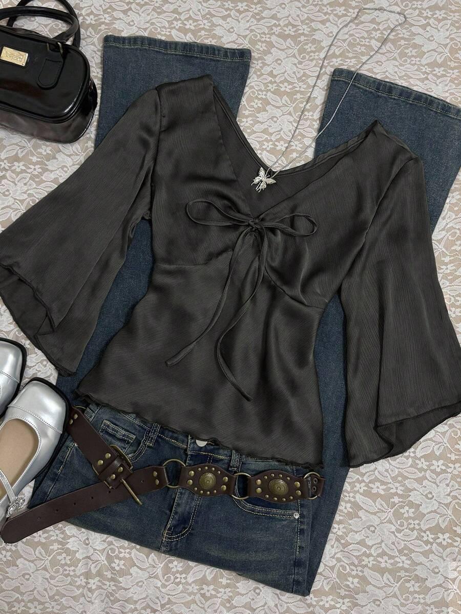 czarna bluzka v neck