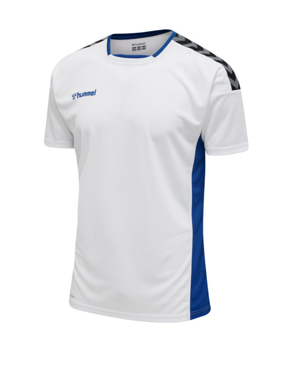 biała koszulka sportowa krótki rękaw logo kontrast