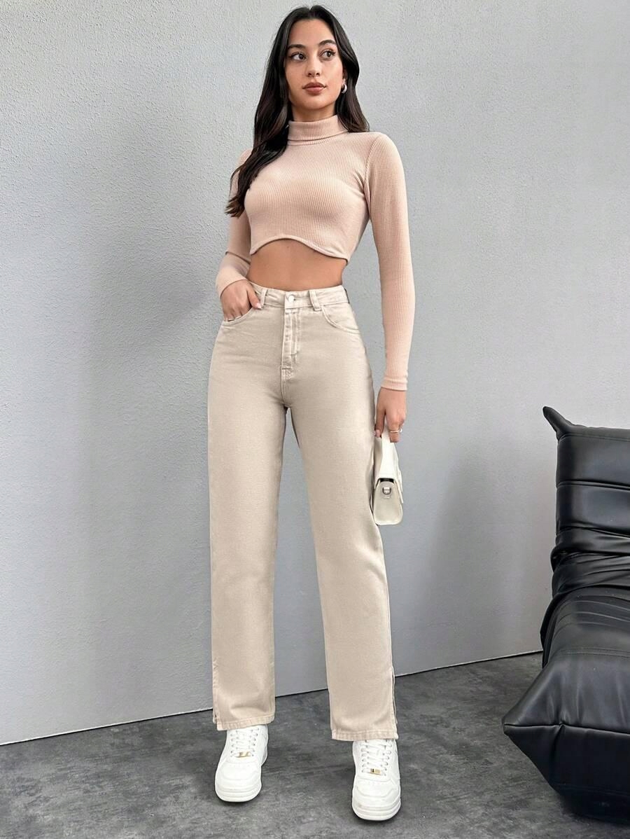 BEŻOWE SPODNIE JEANS
