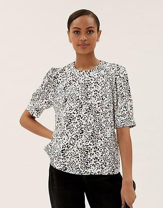 BLUZKA ANIMAL PRINT KOŁNIERZ T43-4466-Y8