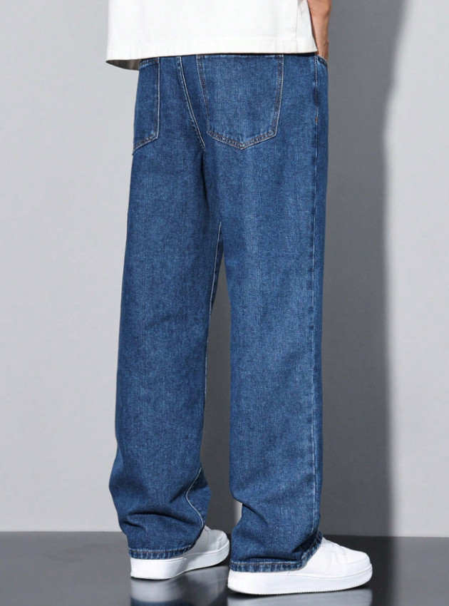 niebieskie proste spodnie jeans