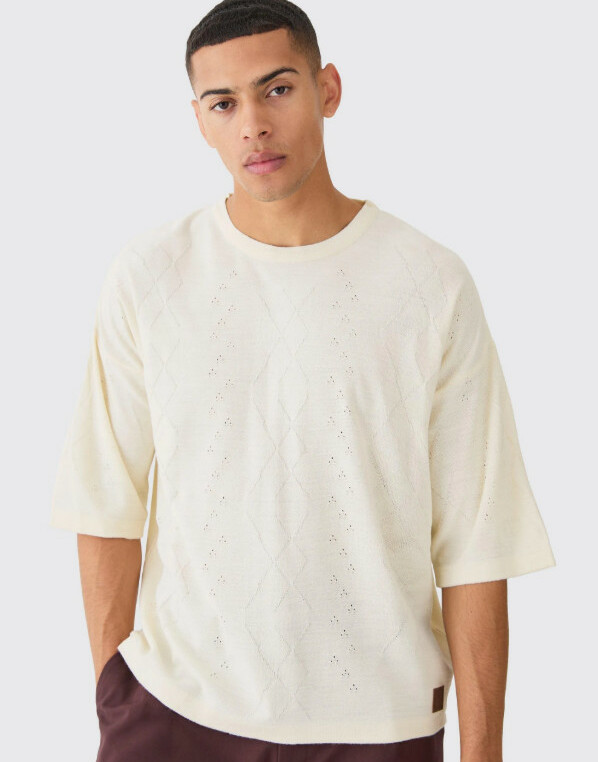 kremowy dzianinowy t-shirt