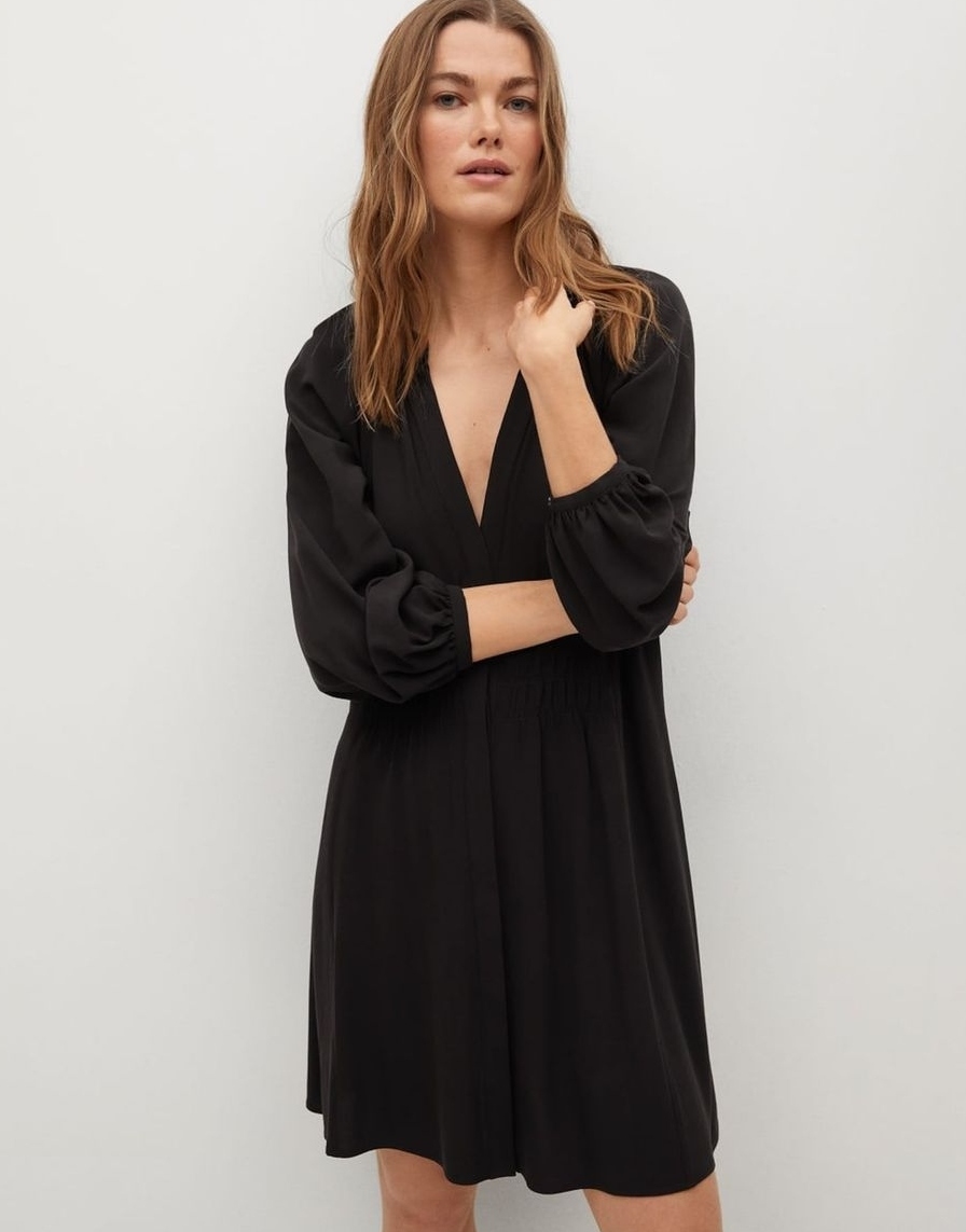 CZARNA SUKIENKA OVERSIZE V-NECK DŁUGI RĘKAW