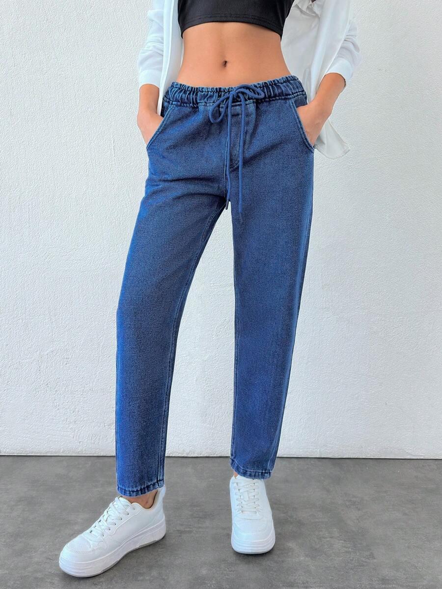 NIEBIESKIE SPODNIE JEANS wiązanie