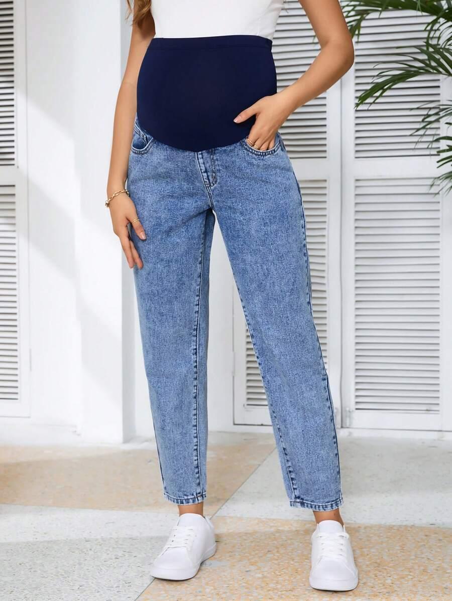 NIEBIESKIE SPODNIE CIĄŻOWE JEANS 