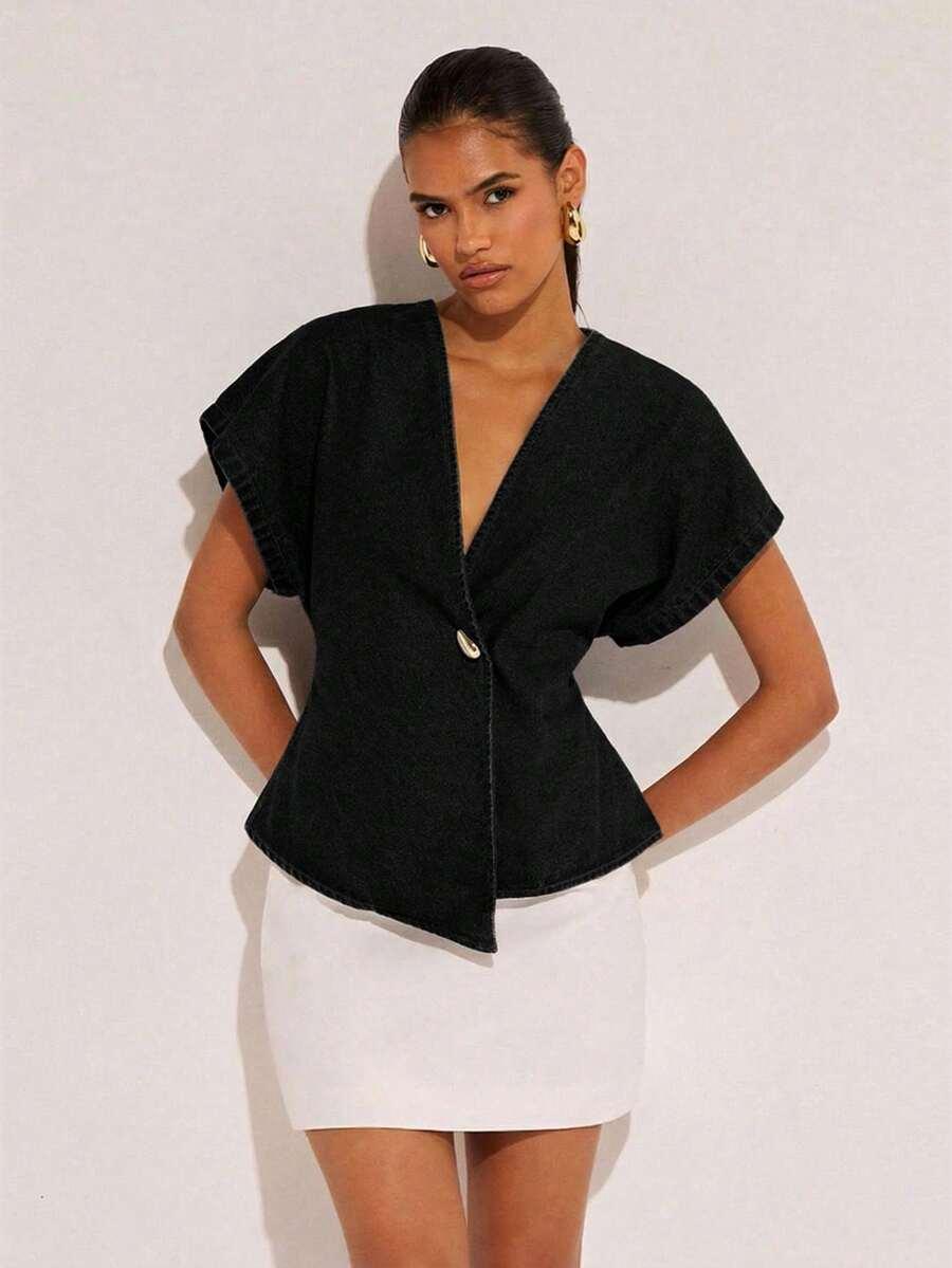 czarna bluzka v-neck