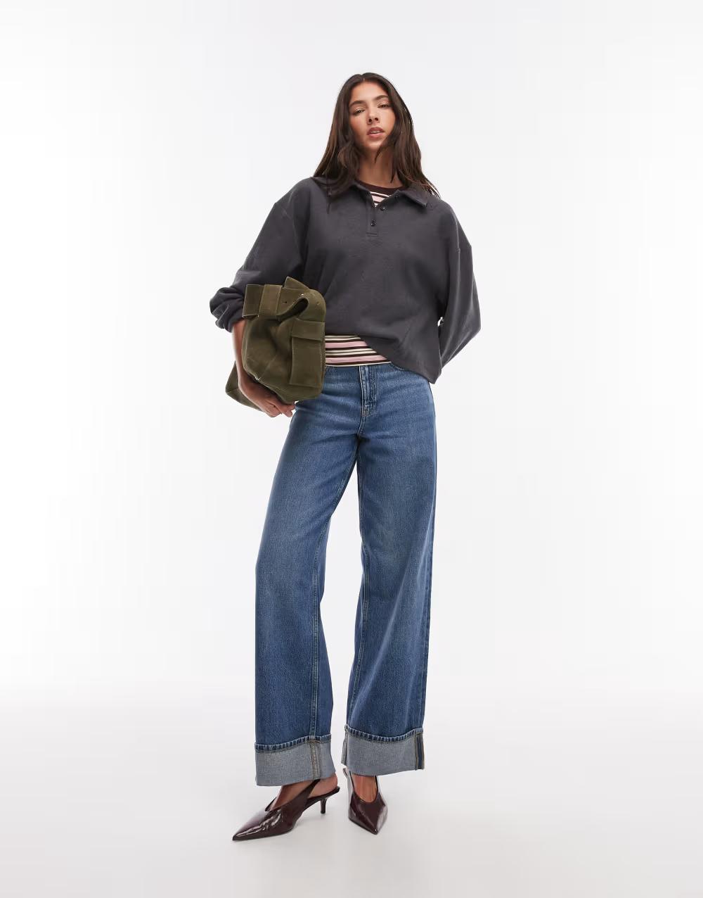 NIEBIESKIE SPODNIE JEANS SZEROKA NOGAWKA