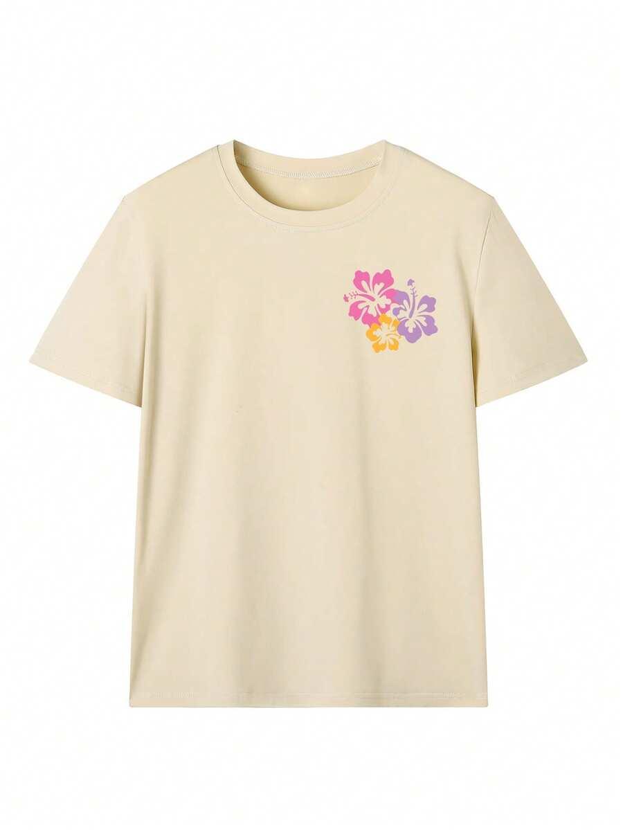 beżowy t-shirt nadruk 