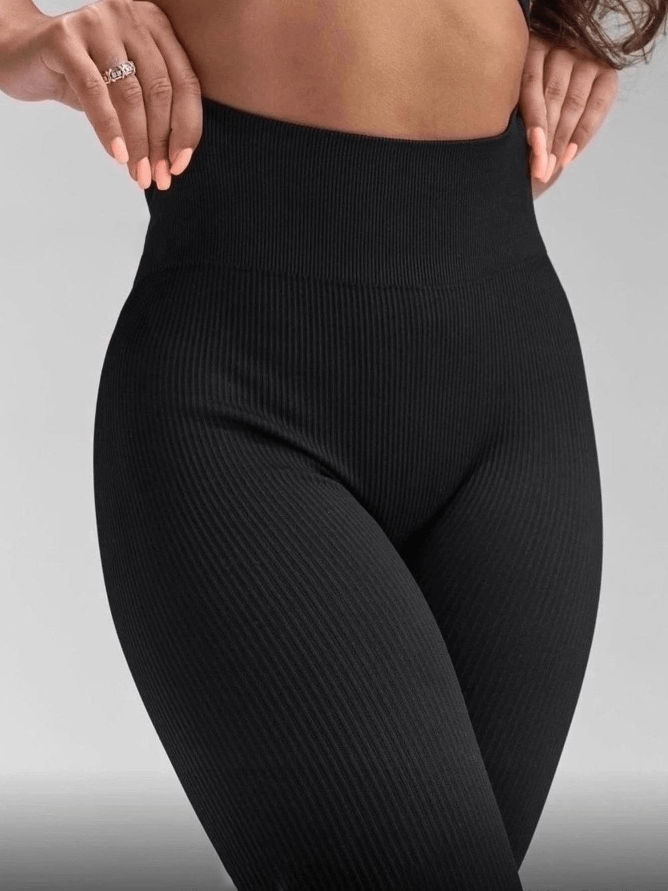 CZARNE LEGGINSY W PRĄŻKI WYSOKI STAN
