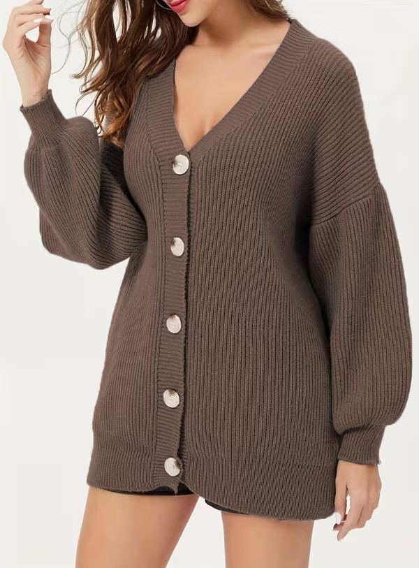 brązowy sweter kardigan v-neck guziki