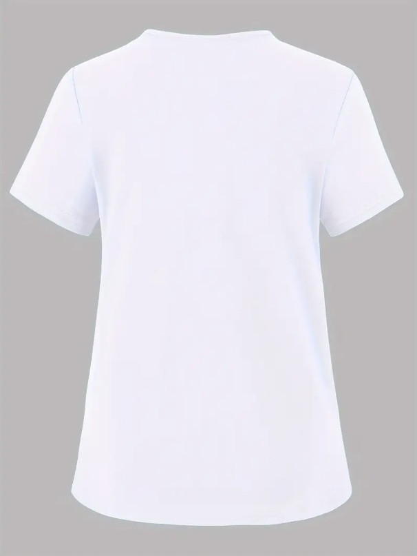 biała bluzka v-neck uniform kieszonki nadruk