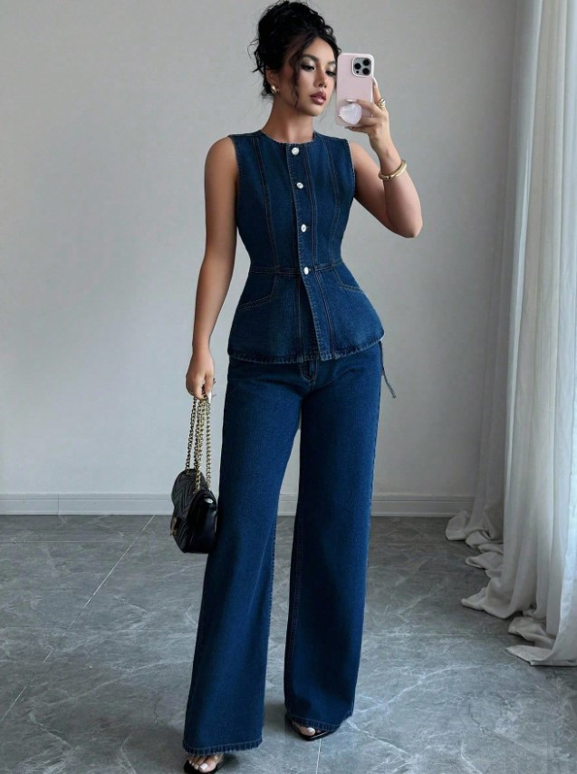GRANATOWE SPODNIE JEANS