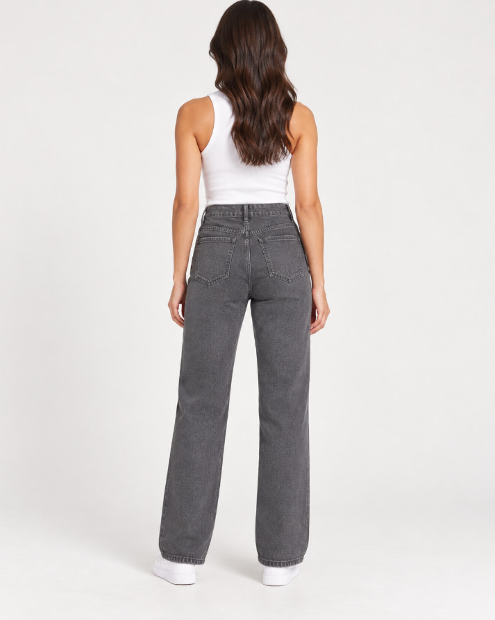 szare proste spodnie jeans kieszenie