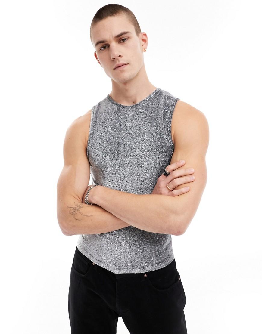 BROKATOWA KOSZULKA TOP BEZ RĘKAWÓW SLIM RETRO STYLE