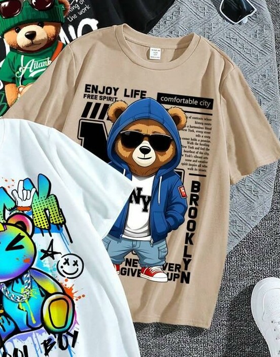 brązowy T-shirt nadruk