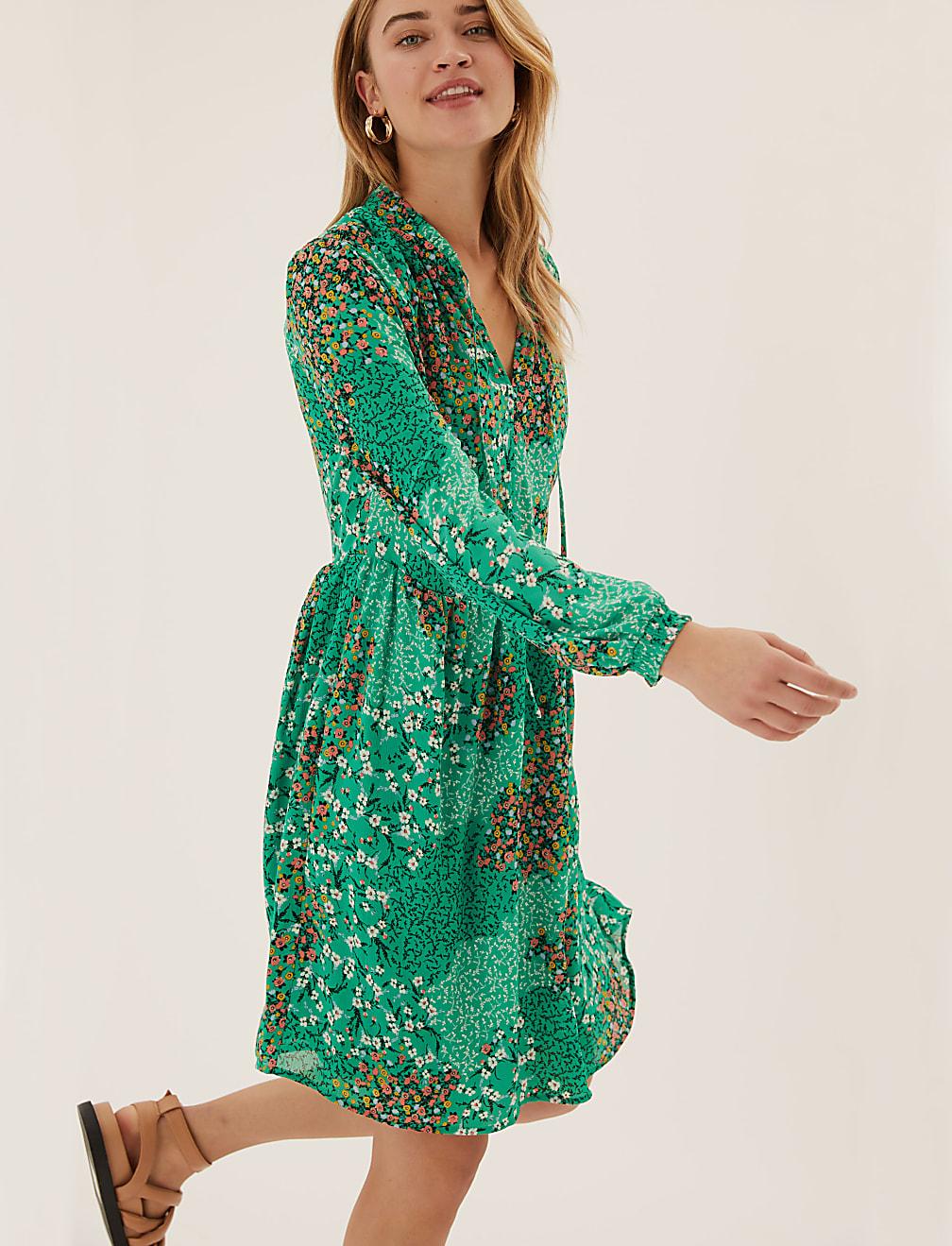ZIELONA SUKIENKA PRINT T42-7577-J4