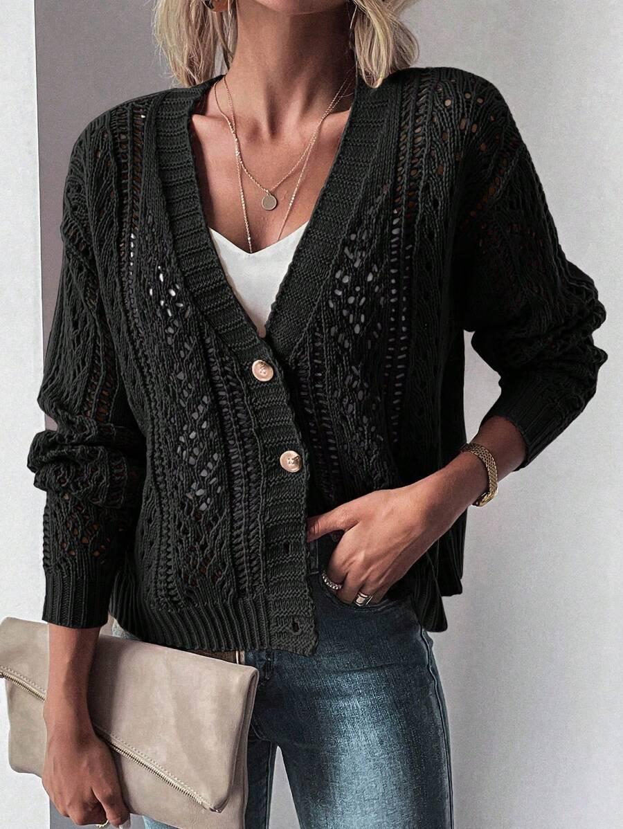CZARNY sweter GUZIKI