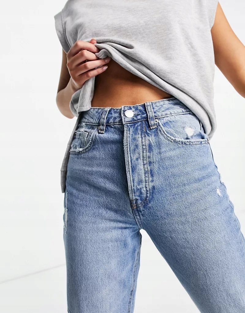 niebieskie SPODNIE MOM JEANS DZIURY