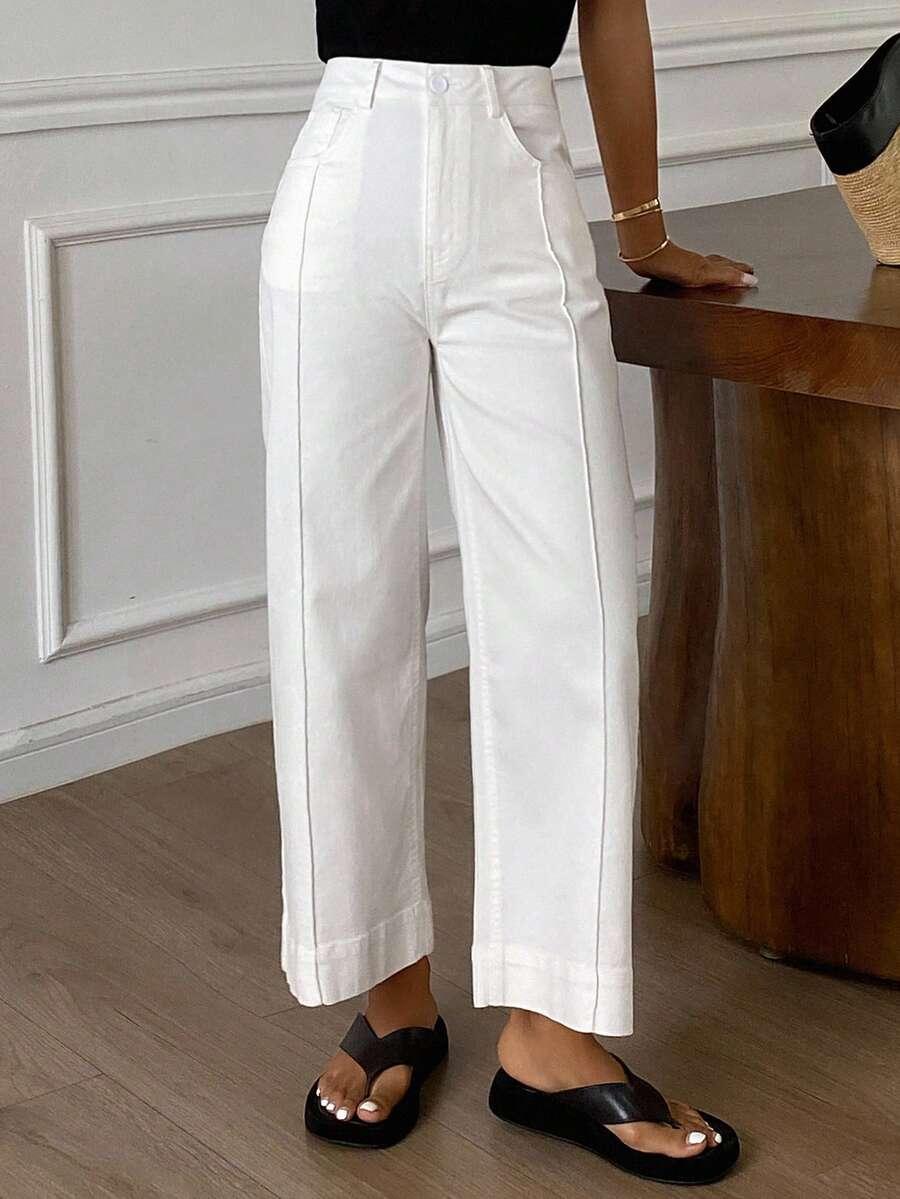 BIAŁE SPODNIE JEANS PROSTE WYSOKI STAN