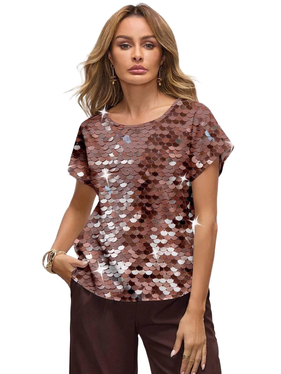 T-SHIRT DAMSKI IMITACJA CEKIN