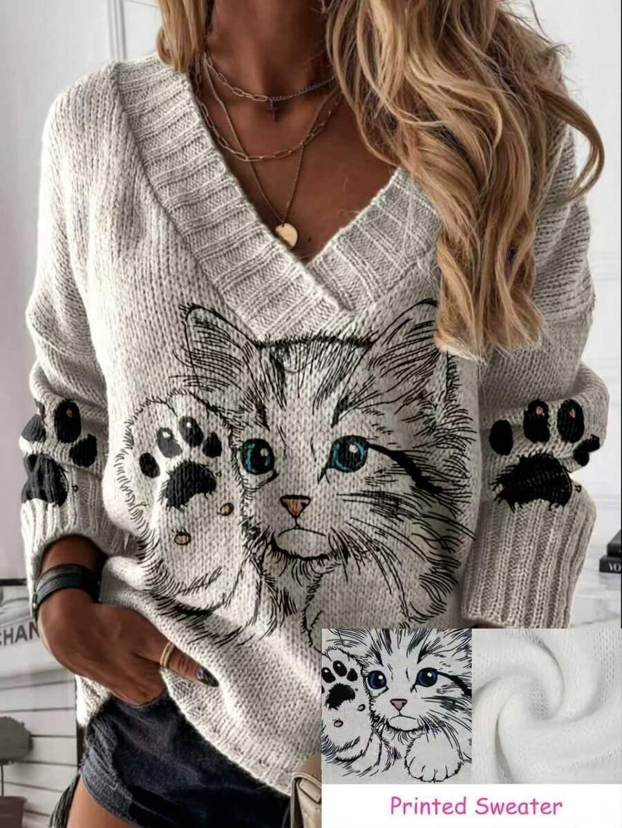 beżowy sweter nadruk