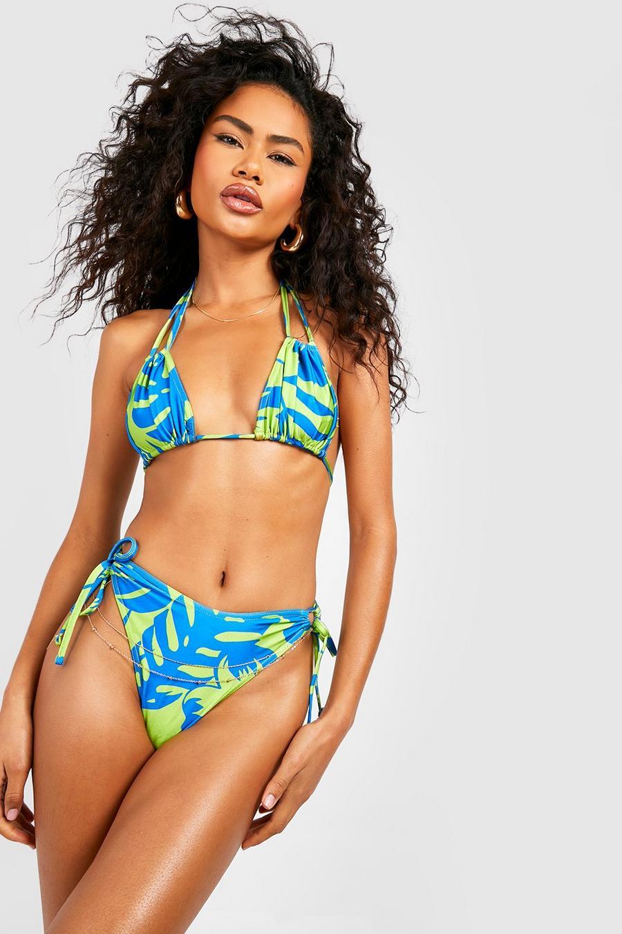BIKINI KOMPLET ROŚLINNY PRINT WIĄZANIE MARSZCZENIE