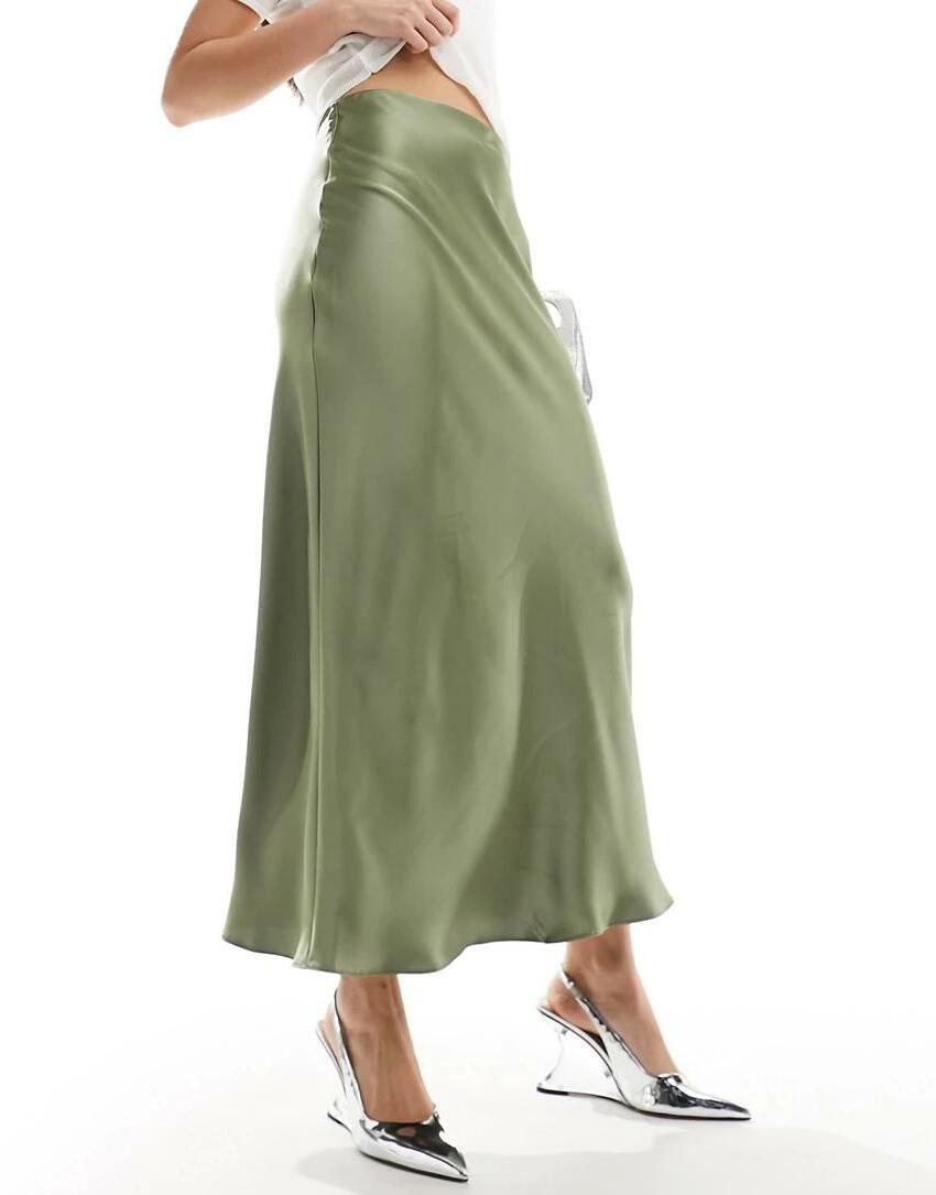 satynowa zielona maxi spódnica basic