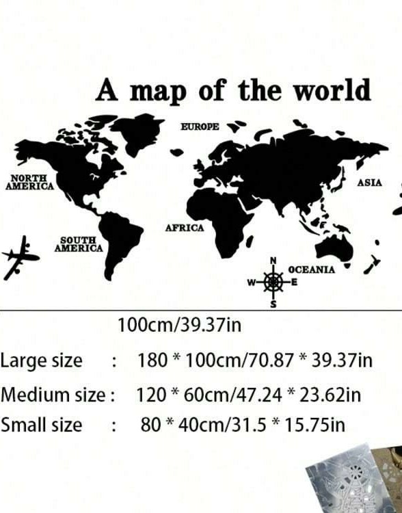 CZARNA NAKLEJKA ŚCIENNA Z MAPĄ ŚWIATA