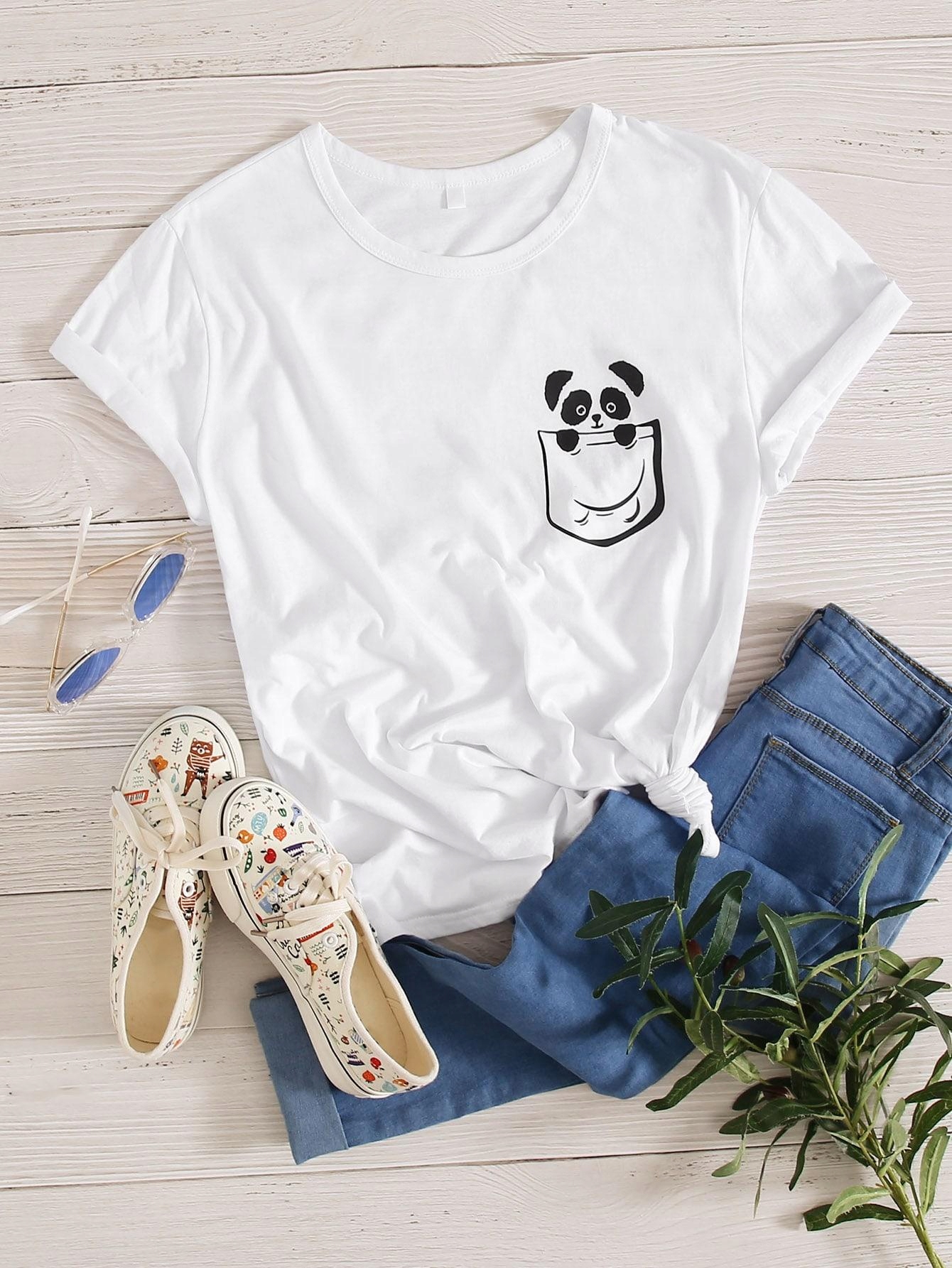 biały t-shirt nadruk