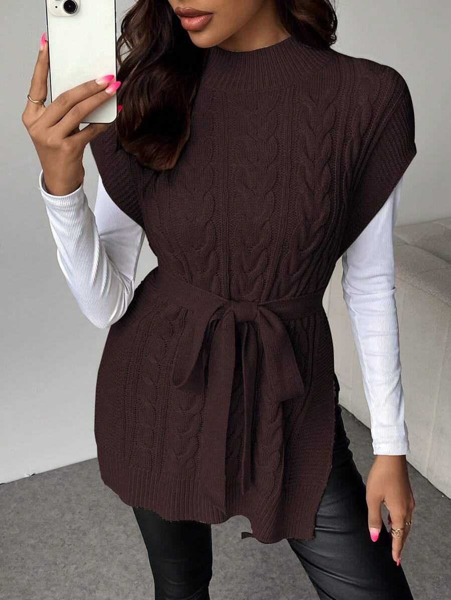 BRĄZOWY SWETER BEZ RĘKAWÓW