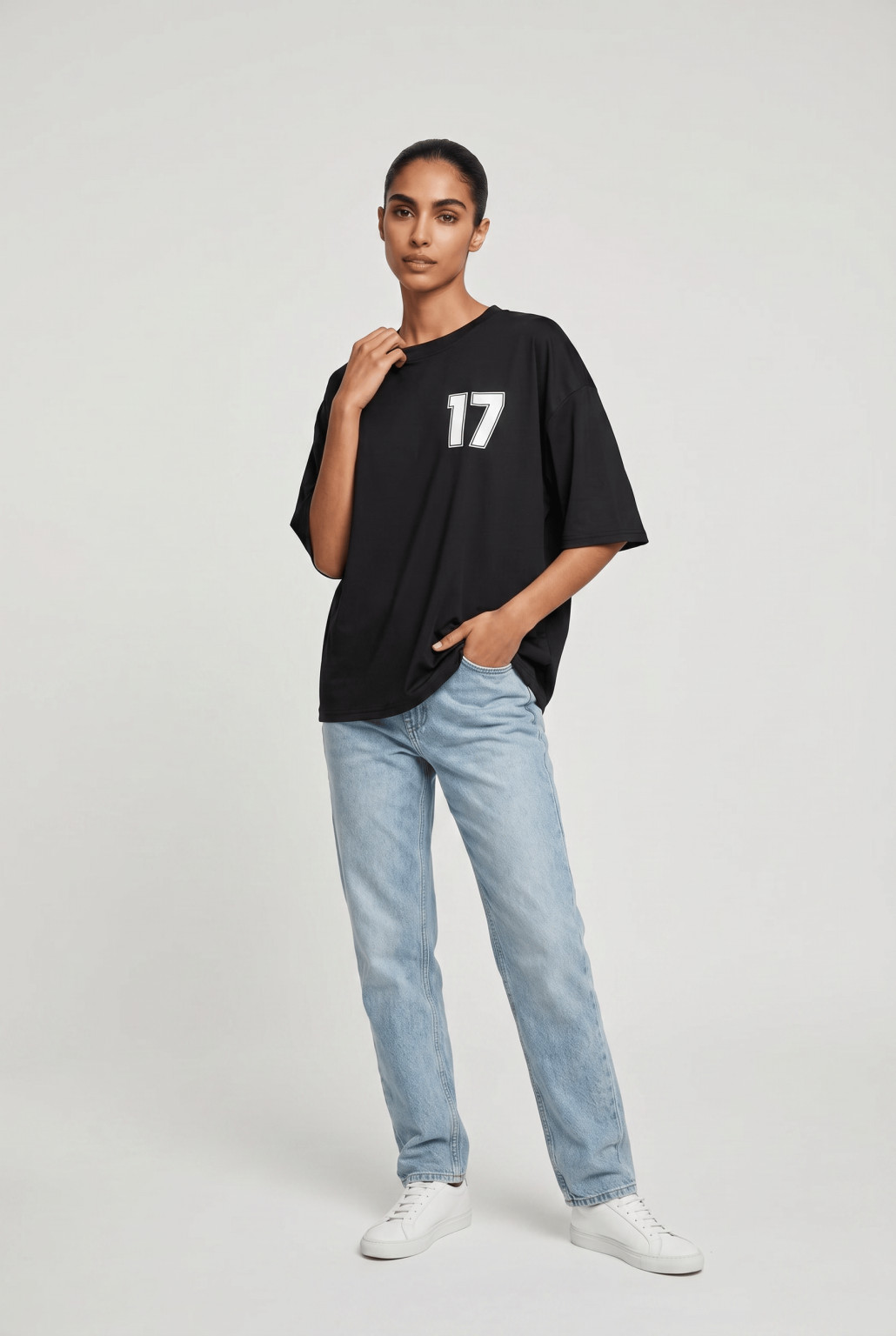 czarny t-shirt nadruk oversize