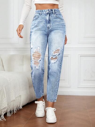 niebieskie spodnie jeans przetarcia