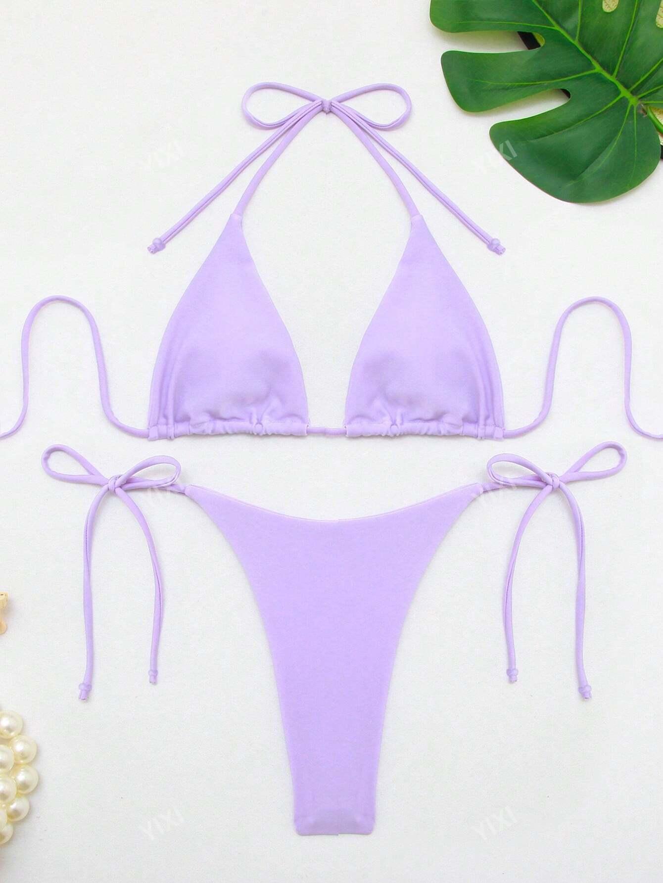 FIOLETOWY KOMPLET BIKINI WIĄZANIE