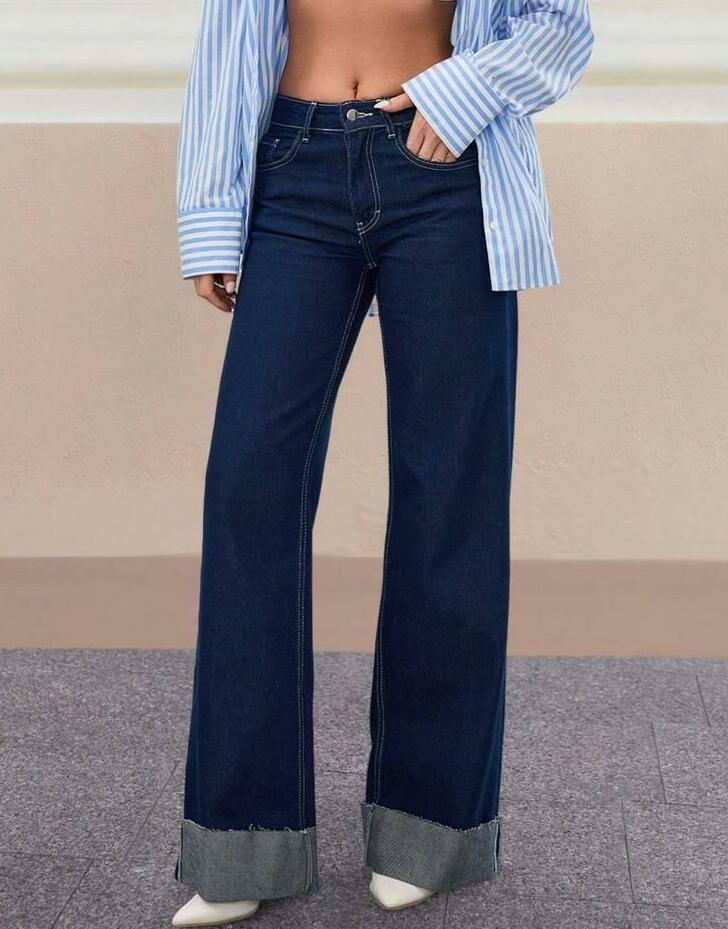 NIEBIESKIE SPODNIE JEANS SZEROKIE NOGAWKI 