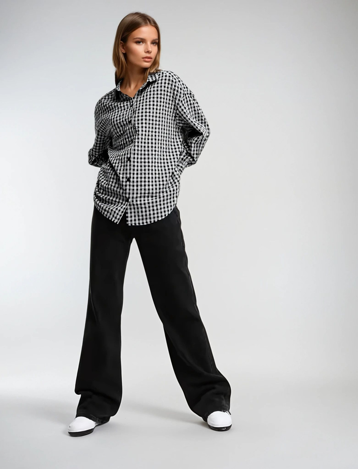 koszula kratka kontrast długi rękaw