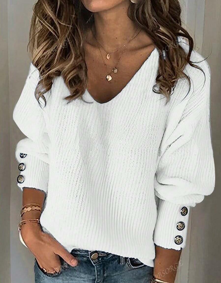 BIAŁY SWETER V-NECK