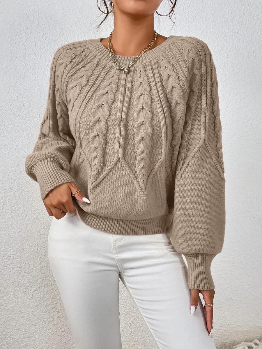 BEŻOWY SWETER OKRĄGŁY DEKOLT