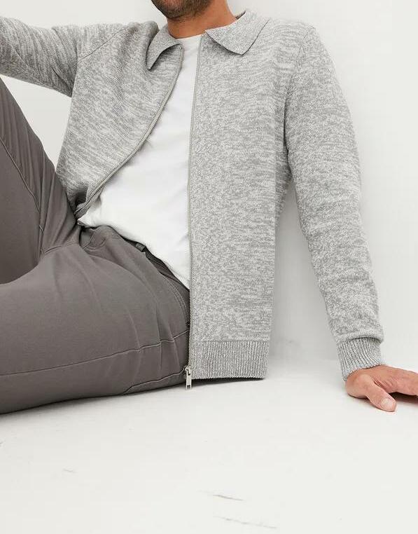 SWETER MĘSKI SIWY MELANŻ PÓŁGOLF BAWEŁNA REGULAR