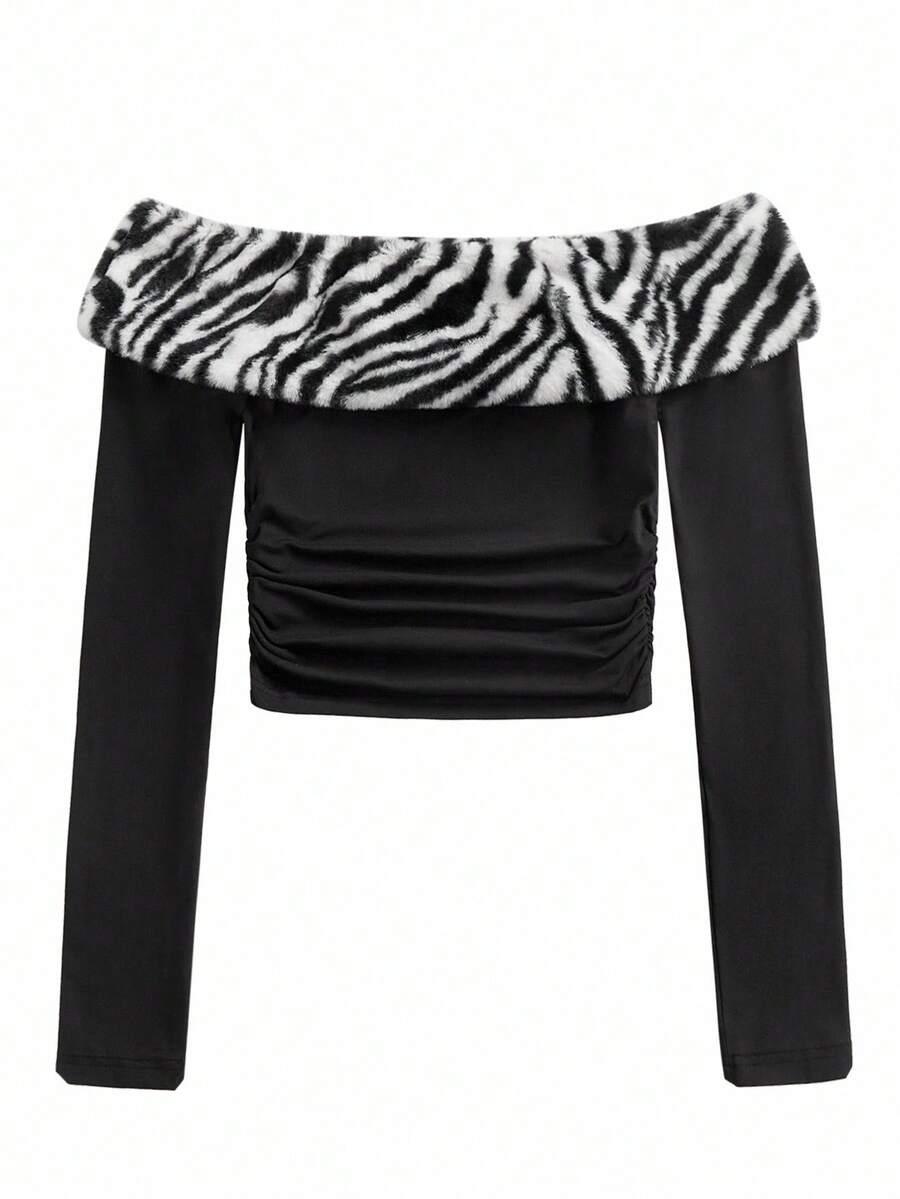 BLUZKA ODKRYTE RAMIONA ANIMAL PRINT 