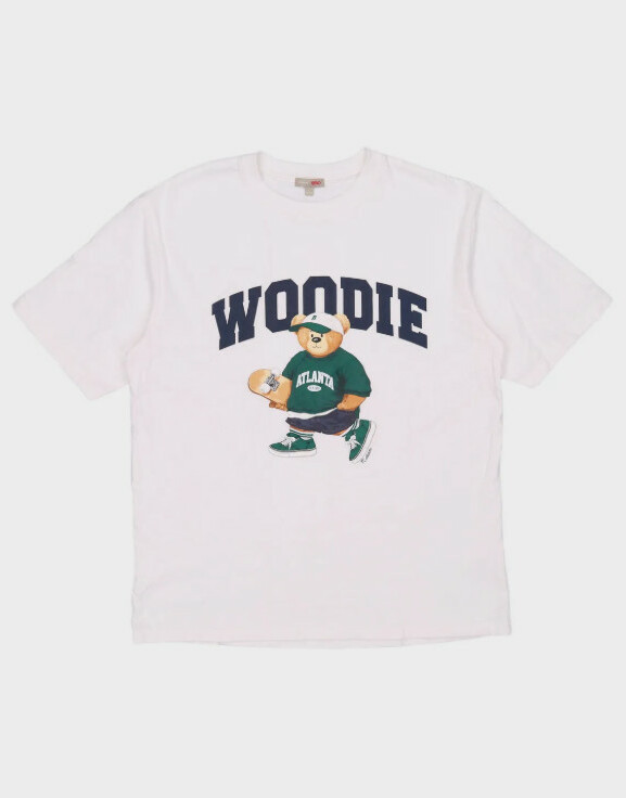 biały t-shirt nadruk miś