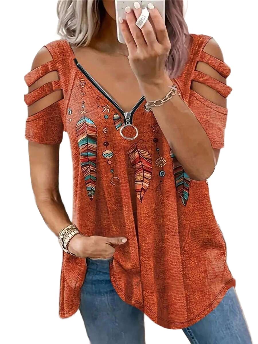 LUŹNA BLUZKA Z WYCIĘCIEM NA RĘKAWIE