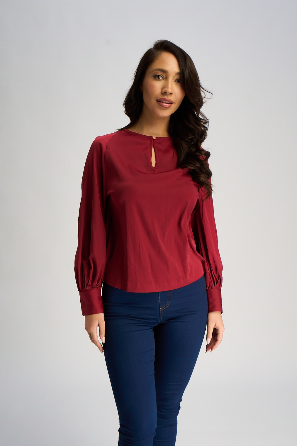 satynowy czerwony top T43-2122K-AF