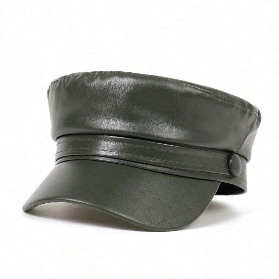zielony beret imitacja skóry