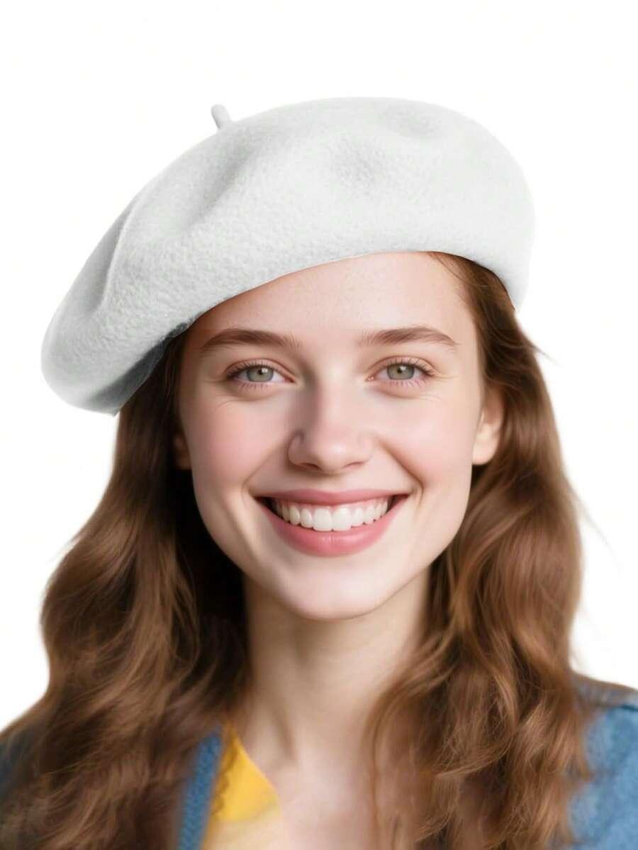 kremowy beret casual