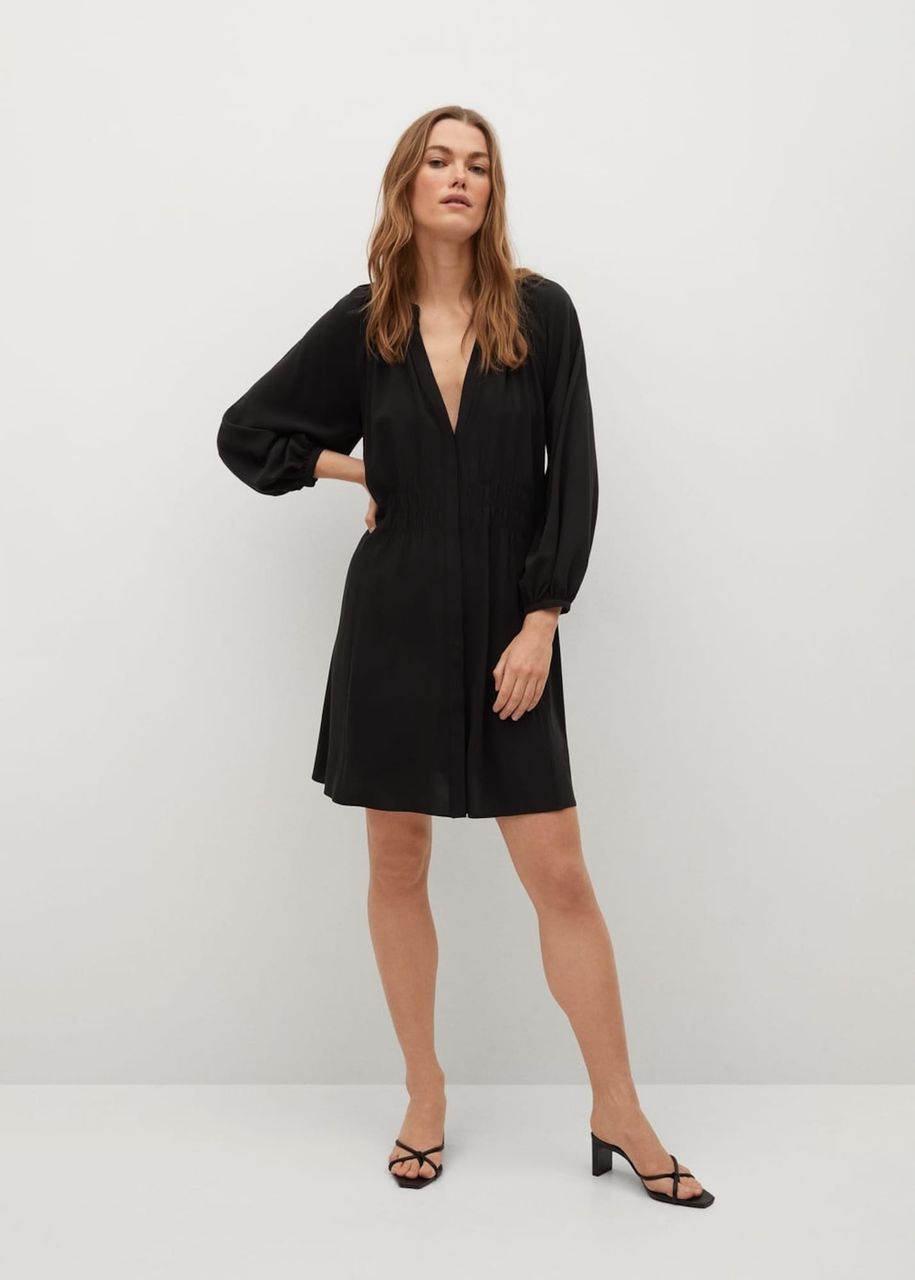 CZARNA SUKIENKA OVERSIZE V-NECK DŁUGI RĘKAW