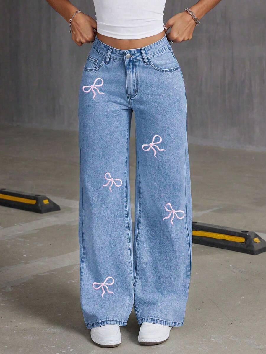 spodnie jeans kokardy