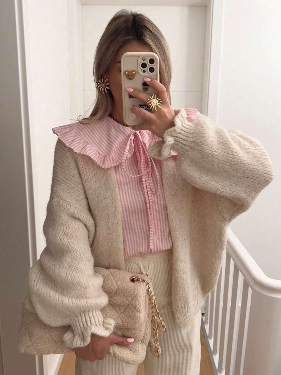 BEŻOWY dzianinowy SWETER 